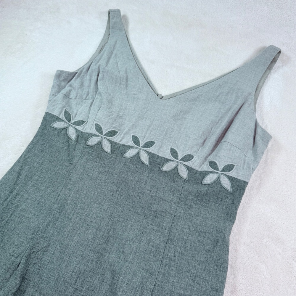 Laundry by Shelli Segal Vintage 90s Grey Colorblock Floral Sheath‎ Dress L9826
